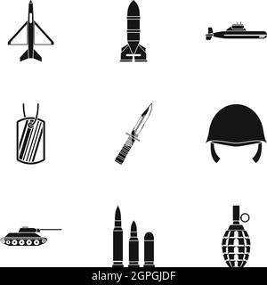 La défense militaire, le style simple icons set Illustration de Vecteur