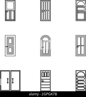 Portes d'intérieur, style contour icons set Illustration de Vecteur