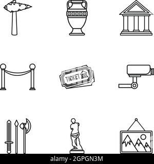 Museum icons set style du contour, Illustration de Vecteur