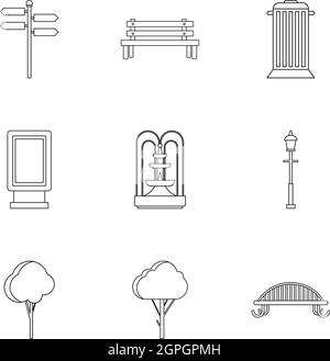 Park icons set style du contour, Illustration de Vecteur