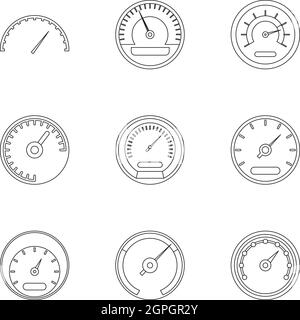 Types d'indicateurs de vitesse icons set style du contour, Illustration de Vecteur