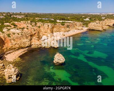 Portugal, Algarve, Albufeira, Plage de Praia da Mesquita et Plage de Praia Da Marinha (vue aérienne) Banque D'Images