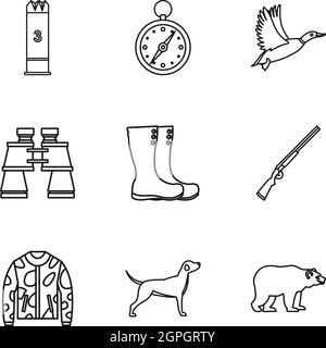 La chasse en forêt icons set style du contour, Illustration de Vecteur