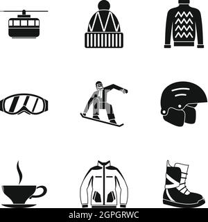 Snowboard icons set, le style simple Illustration de Vecteur