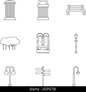 Icons set jardin style du contour, Illustration de Vecteur