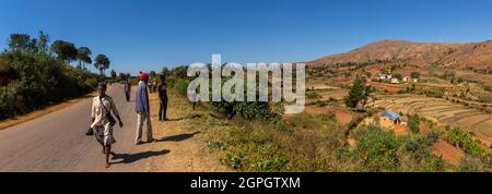 Madagascar, Hautes-terres centrales, ancienne province d'Antananarivo, région de Vakinancaratra, entre Betafo et Antsirabe, rizières dans le pays du groupe ethnique Betsileo Banque D'Images