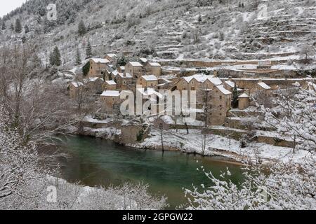 France, Lozère, la Malène, Gorges du Tarn, hameau des Hauterives, Causses et Cévennes, paysage culturel de l'agro-pastoralisme méditerranéen classé patrimoine mondial par l'UNESCO Banque D'Images