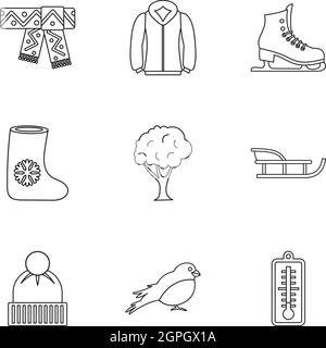 Saison hiver icons set style du contour, Illustration de Vecteur