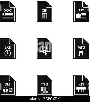 Types de document icons set, le style simple Illustration de Vecteur