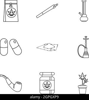 Le Cannabis icons set style du contour, Illustration de Vecteur