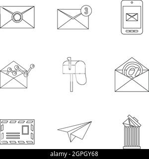 Lettre icons set style du contour, Illustration de Vecteur