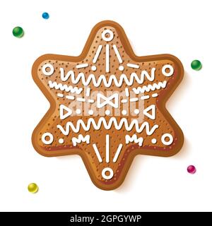 Étoile de pain d'épice isolée sur blanc. Cookie de Noël. Illustration vectorielle. Illustration de Vecteur