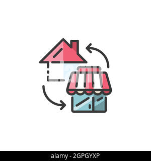 Maison et boutique. Concept de shopping à domicile. Icône de couleur remplie. Illustration de vecteur commercial Illustration de Vecteur
