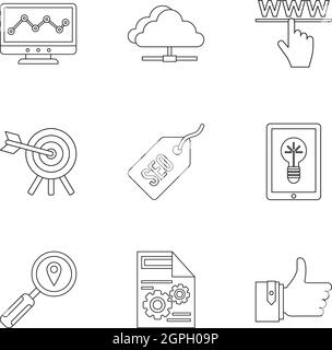 SEO icons set style du contour, Illustration de Vecteur