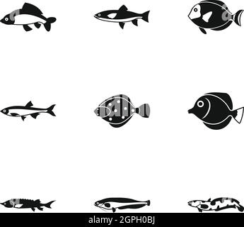 Icônes de poissons fixés, le style simple Illustration de Vecteur