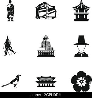 Pays de la Corée du Sud, le style simple icons set Illustration de Vecteur