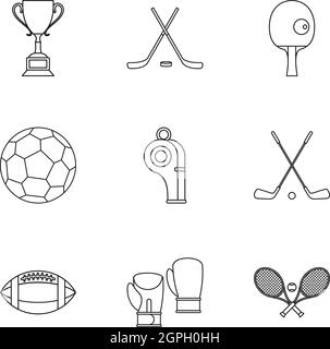 Accessoires de sport icons set style du contour, Illustration de Vecteur