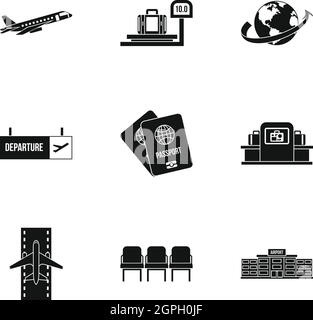 L'enregistrement à l'aéroport, le style simple icons set Illustration de Vecteur