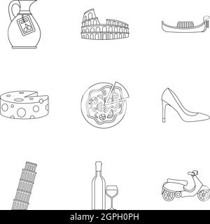 Maison de vacances en Italie icons set style du contour, Illustration de Vecteur