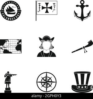 Columbus Day icons set, le style simple Illustration de Vecteur