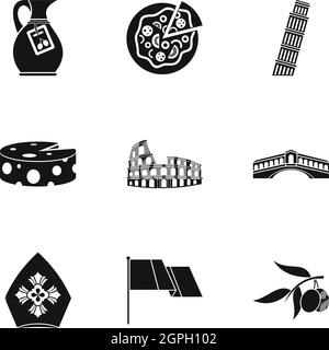 Pays Italie icons set, le style simple Illustration de Vecteur