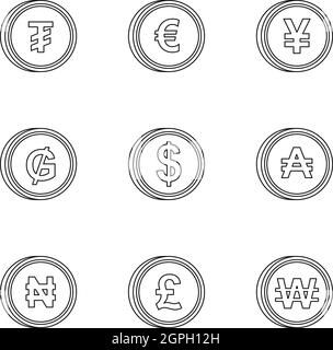 Les icônes de l'argent, jeu de style contour Illustration de Vecteur