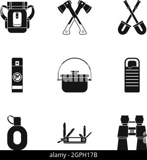 Randonnée pédestre icons set, le style simple Illustration de Vecteur