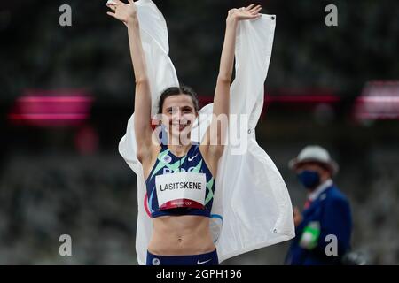 Mariya Lasitskene participant au saut en hauteur aux Jeux Olympiques de Tokyo en 2020. Banque D'Images