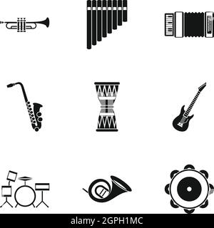 Outils de musique, le style simple icons set Illustration de Vecteur