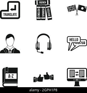 L'apprentissage de la langue, le style simple icons set Illustration de Vecteur