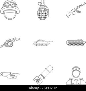 War icons set style du contour, Illustration de Vecteur