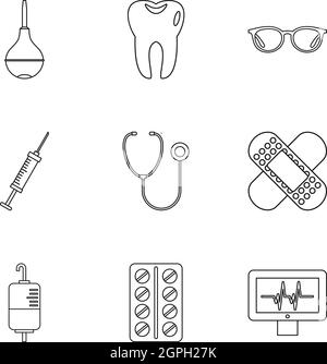 Médicament icons set style du contour, Illustration de Vecteur