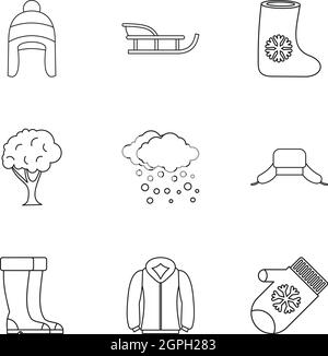 Icons set hiver style du contour, Illustration de Vecteur