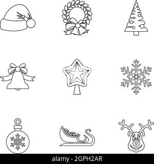 Xmas icons set style du contour, Illustration de Vecteur