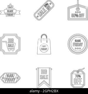 Vente icons set style du contour, Illustration de Vecteur