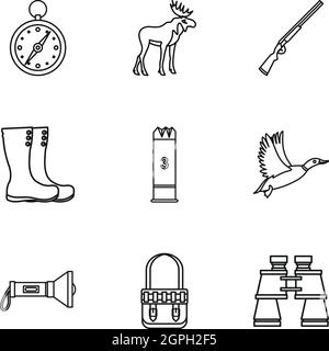 La chasse des oiseaux icons set style du contour, Illustration de Vecteur