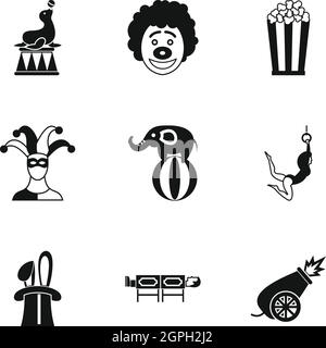 Les performances de cirque, le style simple icons set Illustration de Vecteur