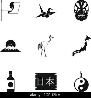 Le Japon, le style simple icons set Illustration de Vecteur