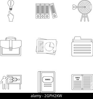 Société icons set style du contour, Illustration de Vecteur