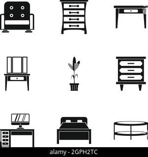 Type de meubles, style simple icons set Illustration de Vecteur