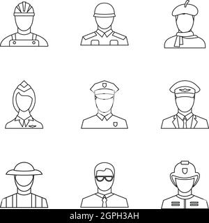 Icons set travailleurs style du contour, Illustration de Vecteur
