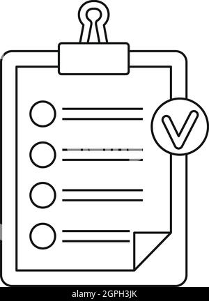 Vérifier la liste sur un presse-papiers, l'icône de style contour Illustration de Vecteur
