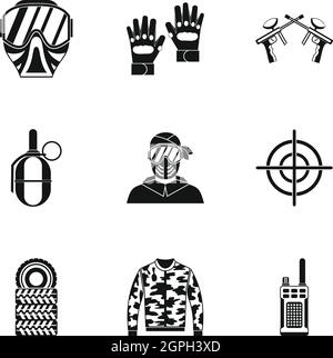 Paintball compétition icons set, le style simple Illustration de Vecteur