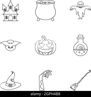 Halloween icons set style du contour, Illustration de Vecteur