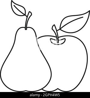 L'icône pomme et poire style du contour, Illustration de Vecteur