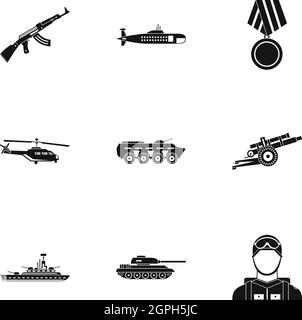 La défense militaire, le style simple icons set Illustration de Vecteur