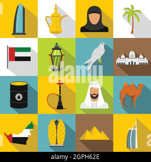 UAE travel icons set, style plat Illustration de Vecteur