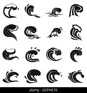 Les vagues de la mer, le style simple icons set Illustration de Vecteur