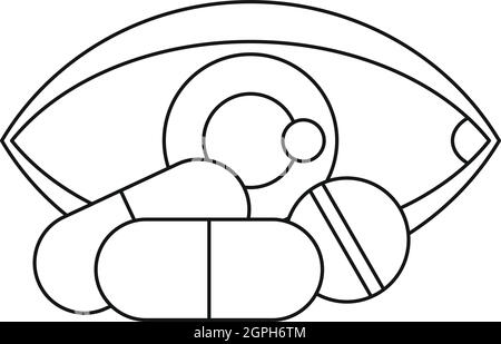 L'icône de l'œil et comprimés, style contour Illustration de Vecteur