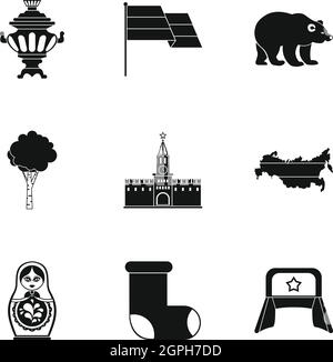 Pays Russie icons set, le style simple Illustration de Vecteur